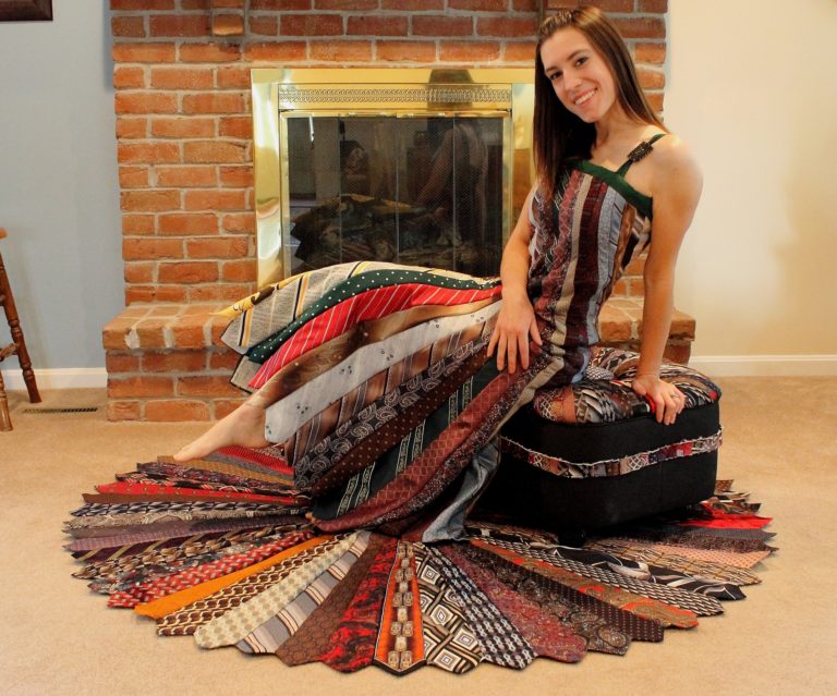 Necktie Upcycling- Tie Rug, Ottoman and Dress - Emily Seilhamer Art