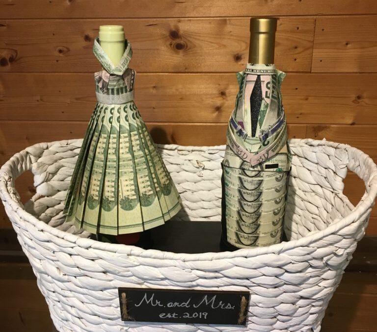 DIY Wedding Cash Gift- Bride and Groom Wine Bottles